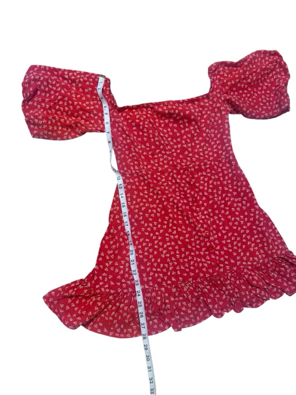 ASOS Red Floral Square-Neck Puff-Sleeve Mini Dress with Ruffle Hem - Picture 4 of 8